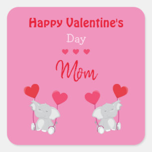 Happy Valentine's Day Mama Elefant Quadratischer Aufkleber