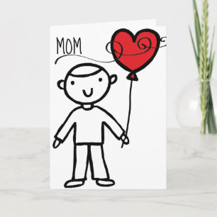 Happy Valentine's Day Mama Red Heart Boy Cartoon Feiertagskarte