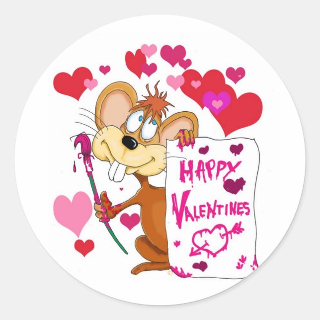 Happy Valentines Day Maus Runder Aufkleber (Vorderseite)