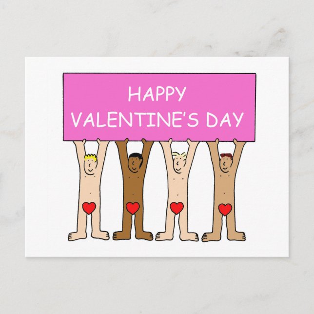 Happy Valentine's Day Men Wearing Hearts Postkarte (Vorderseite)