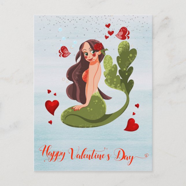Happy Valentine's Day Mermaid Liebe Postkarte (Vorderseite)