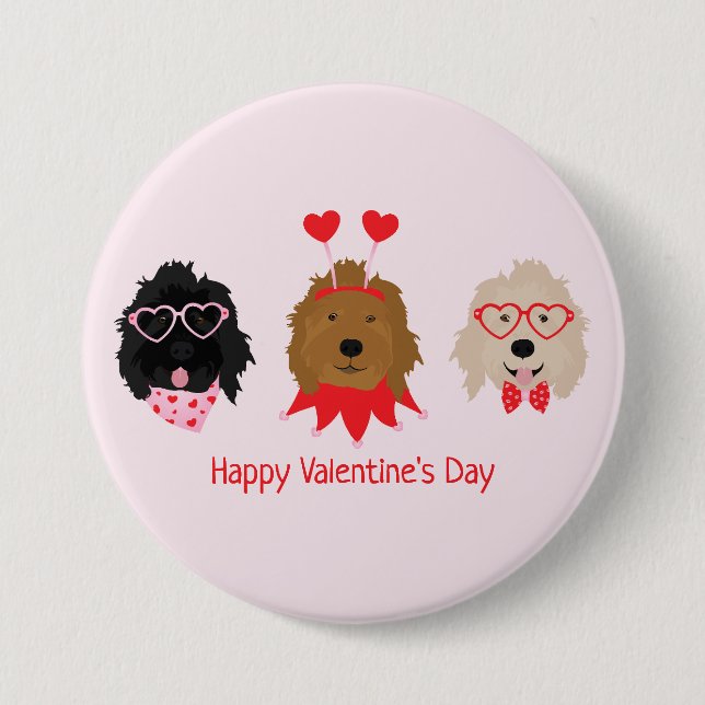 Happy Valentines Day Mini Goldendoodle Hunde Button (Vorderseite)