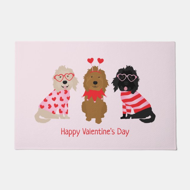 Happy Valentines Day Mini Goldendoodle Hunde Fußmatte (Vorderseite)
