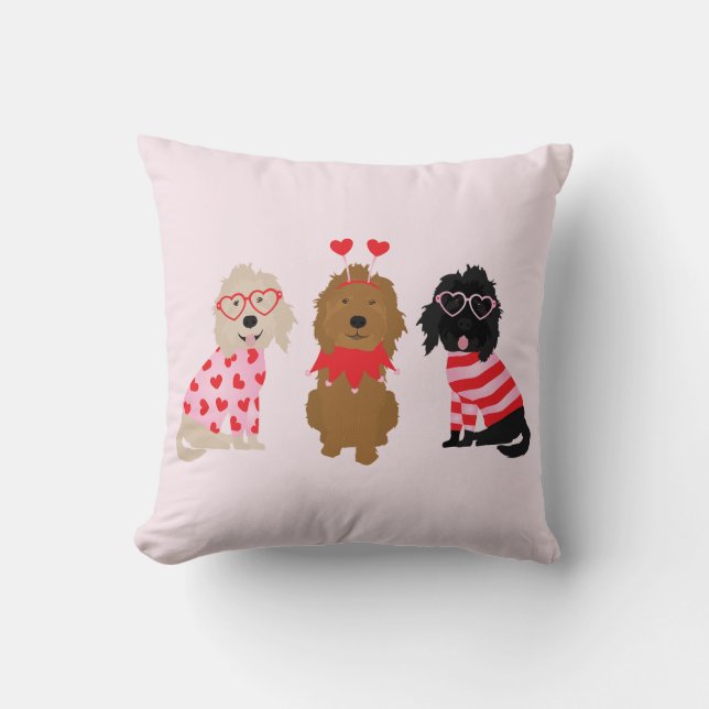 Happy Valentines Day Mini Goldendoodle Hunde Kissen (Vorderseite)