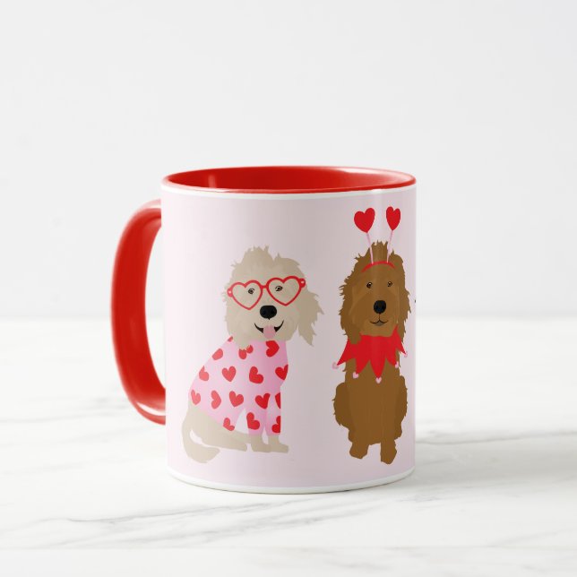 Happy Valentines Day Mini Goldendoodle Hunde Tasse (Vorderseite Links)