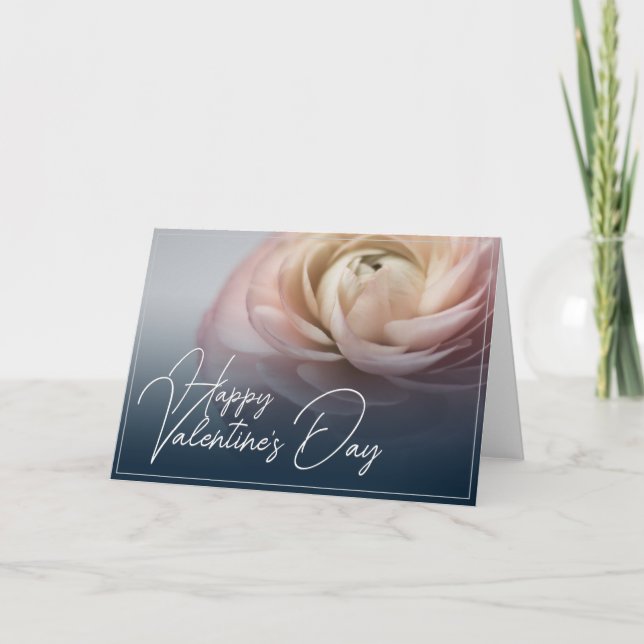 Happy Valentine's Day mit großer rosa Rose Dankeskarte (Vorderseite)