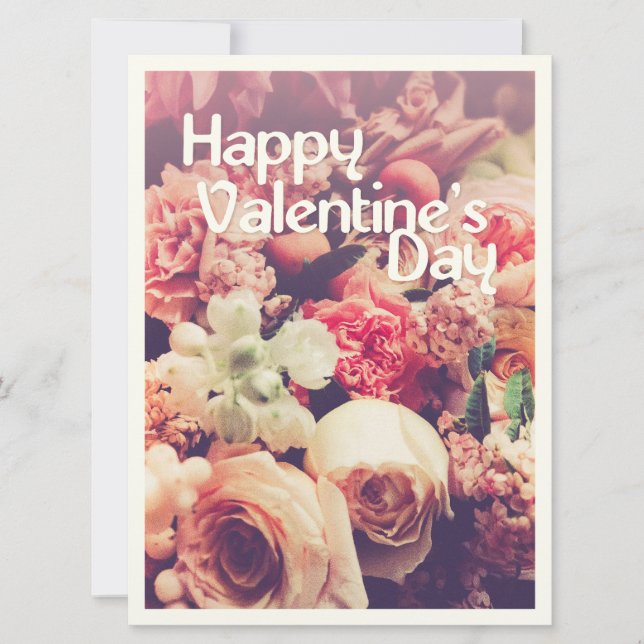 Happy Valentine's Day mit Vintager Blume Bouquet (Vorderseite)