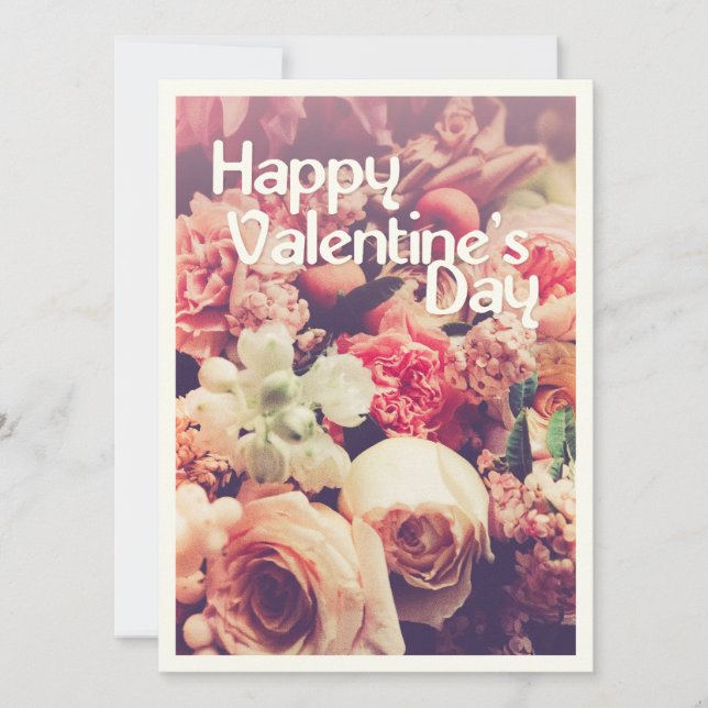 Happy Valentine's Day mit Vintager Blume Bouquet (Vorderseite)