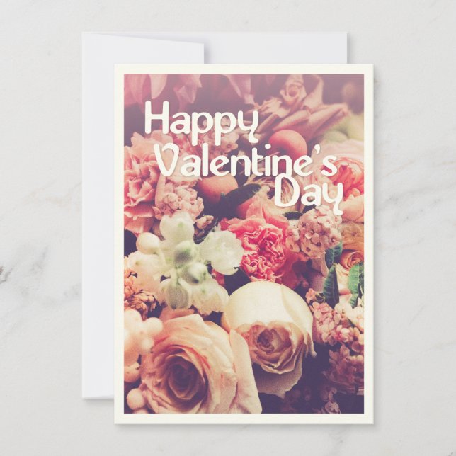 Happy Valentine's Day mit Vintager Blume Bouquet (Vorderseite)