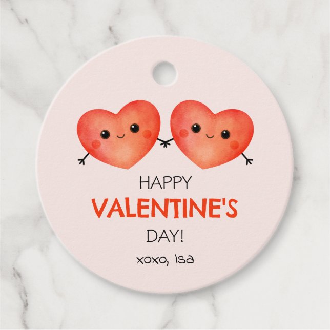 Happy Valentine's Day mit zwei Herzen Geschenkanhänger (Vorderseite)