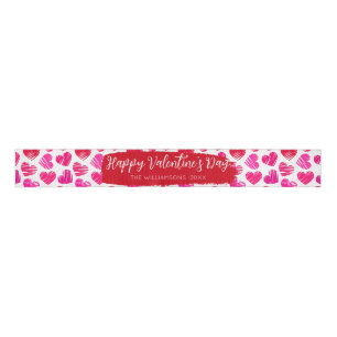 Happy Valentines Day Modern Red Pink Herbst Name Ripsband