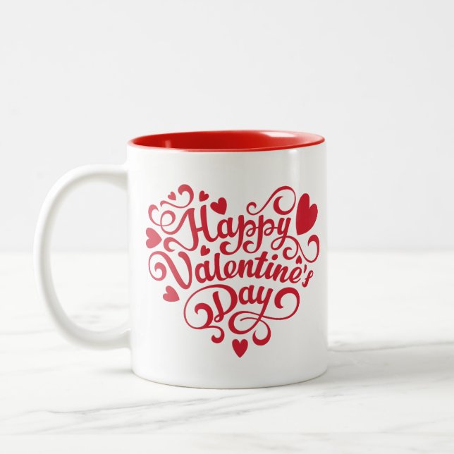 Happy Valentine's Day Modern Red Zweifarbige Tasse (Links)