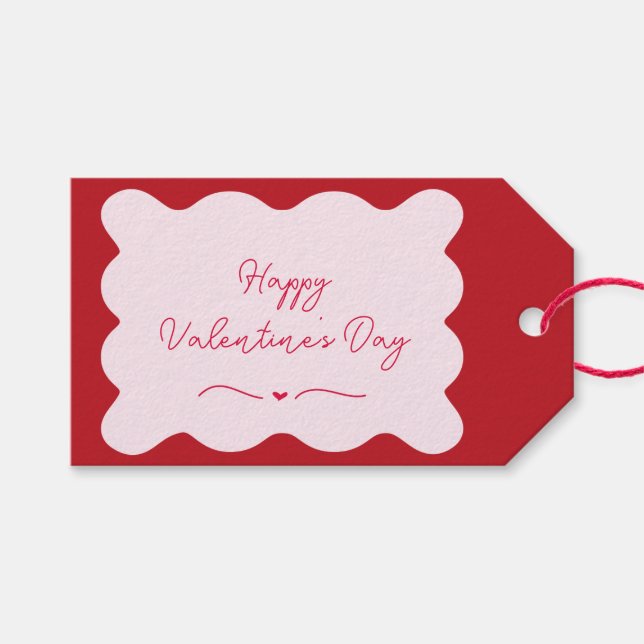 Happy Valentine's Day Modern Trendy Pink & Red Geschenkanhänger (Vorderseite (Horizontal))