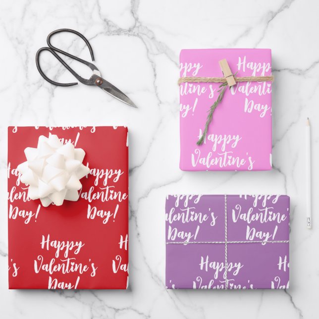 Happy Valentine's Day moderne Drehbuchtypografie Geschenkpapier Set (Vorderseite)