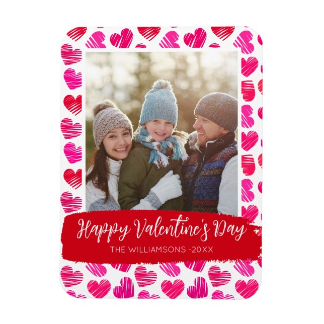 Happy Valentines Day Modernes Rosa Herz Foto Magnet (Vertikal)