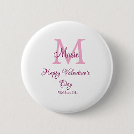 Happy valentine's day monogram pink name love girl button