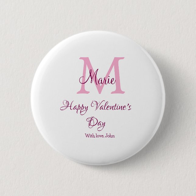 Happy valentine's day monogram pink name love girl button (Vorderseite)