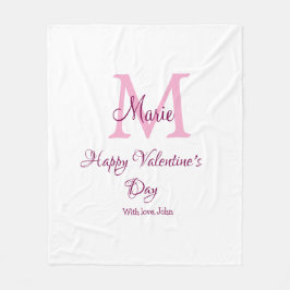 Happy valentine's day monogram pink name love girl fleecedecke