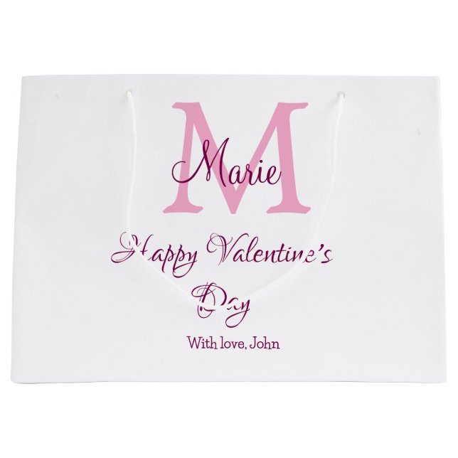 Happy valentine's day monogram pink name love girl große geschenktüte (Vorderseite)