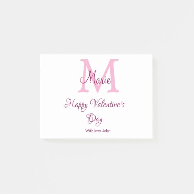 Happy valentine's day monogram pink name love girl post-it klebezettel (Vorderseite)