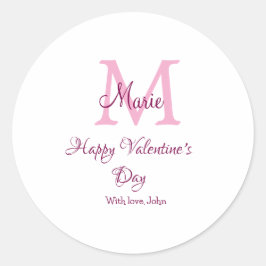 Happy valentine's day monogram pink name love girl runder aufkleber