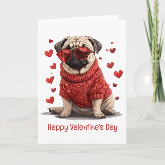 Happy Valentines Day Mops Hund Feiertagskarte (Vorderseite)