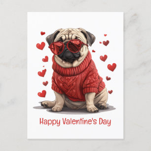 Happy Valentines Day Mops Hund Postkarte