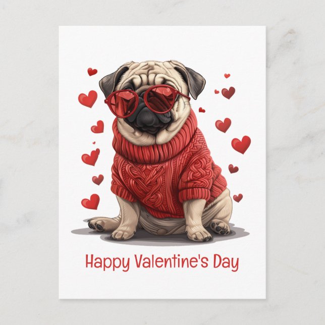 Happy Valentines Day Mops Hund Postkarte (Vorderseite)