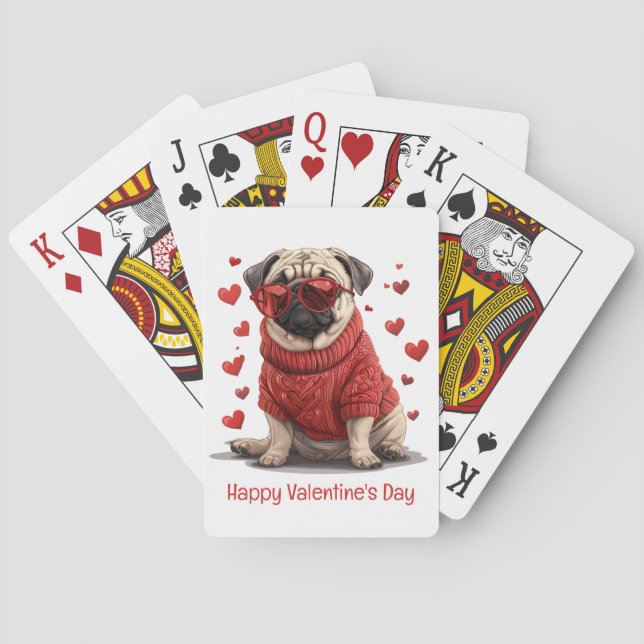 Happy Valentines Day Mops Hund Spielkarten (Rückseite)
