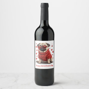 Happy Valentines Day Mops Hund Weinetikett