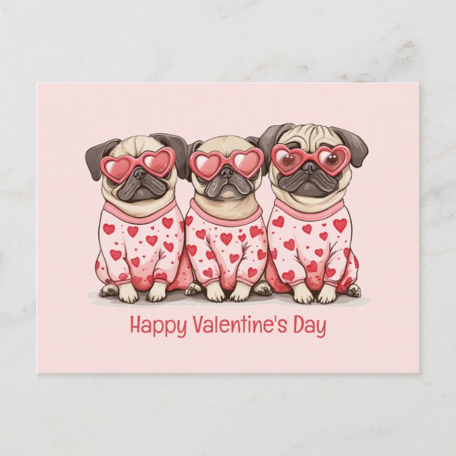 Happy Valentines Day Mops Hunde Feiertagspostkarte (Vorderseite)