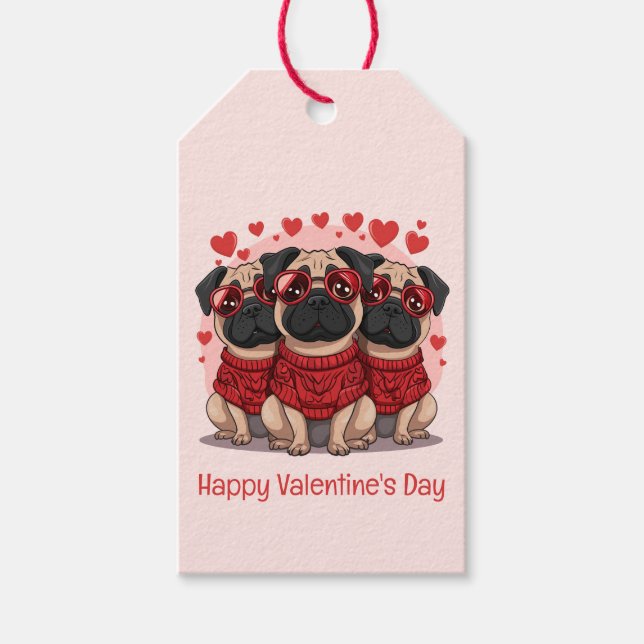 Happy Valentines Day Mops Hunde Geschenkanhänger (Vorderseite)