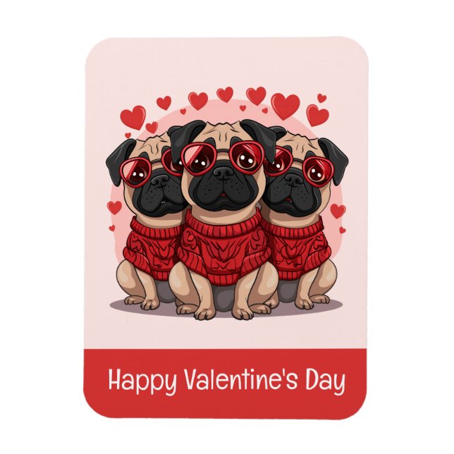 Happy Valentines Day Mops Hunde Magnet (Vertikal)