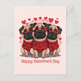 Happy Valentines Day Mops Hunde Postkarte