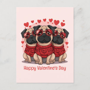 Happy Valentines Day Mops Hunde Postkarte