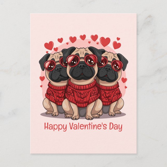Happy Valentines Day Mops Hunde Postkarte (Vorderseite)