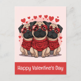 Happy Valentines Day Mops Hunde Postkarte