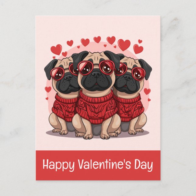 Happy Valentines Day Mops Hunde Postkarte (Vorderseite)