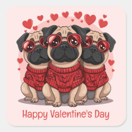 Happy Valentines Day Mops Hunde Quadratischer Aufkleber