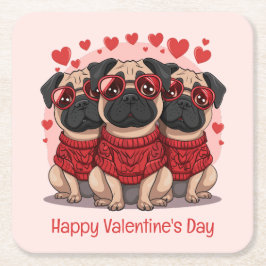 Happy Valentines Day Mops Hunde Rechteckiger Pappuntersetzer