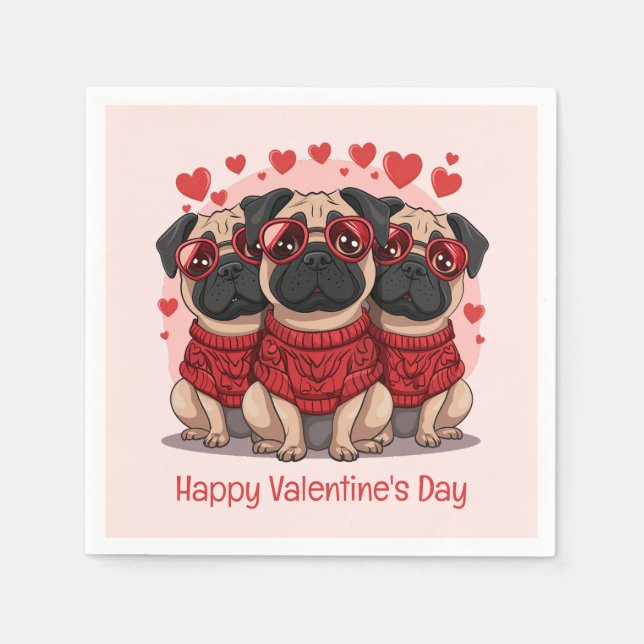 Happy Valentines Day Mops Hunde Serviette (Vorderseite)