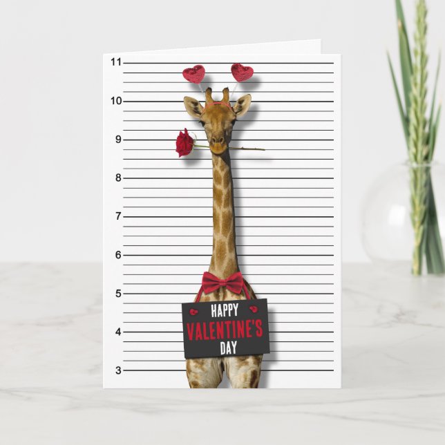 Happy Valentine's Day Mugshot Guilty Giraffe Funny Karte (Vorderseite)