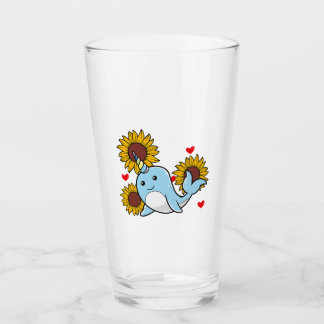Happy Valentines Day Narwhal mit Sonnenblumen Herz Glas