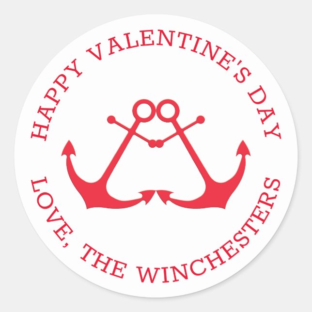 Happy Valentine's Day nautical anchors Custom nied Runder Aufkleber (Vorderseite)