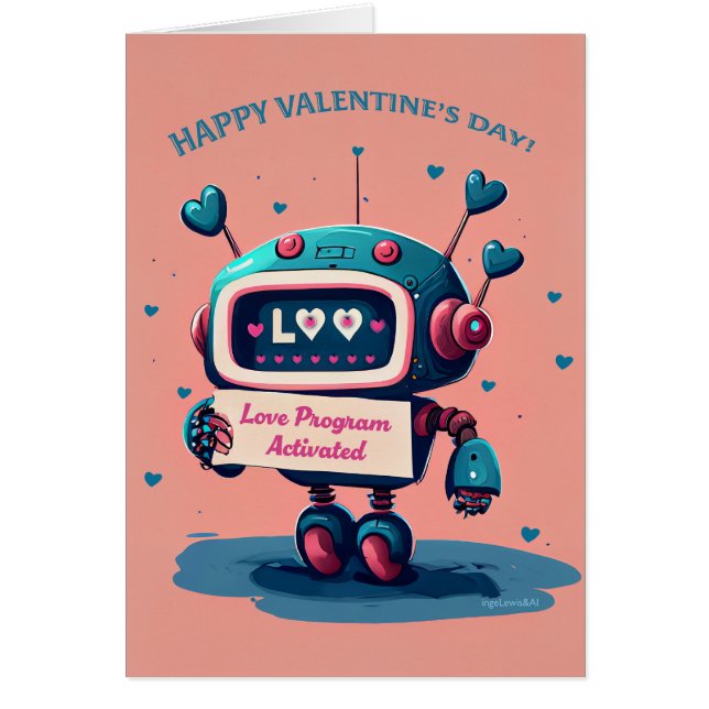 Happy Valentines Day Niedlich Blue Robot, Herz Spa (Vorne)