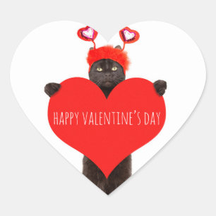 Happy Valentine's Day Niedlich Cat Holding Heart S Herz-Aufkleber