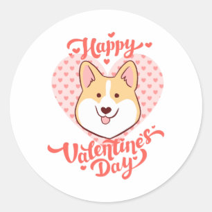 Happy Valentines Day Niedlich Corgi Hund Runder Aufkleber