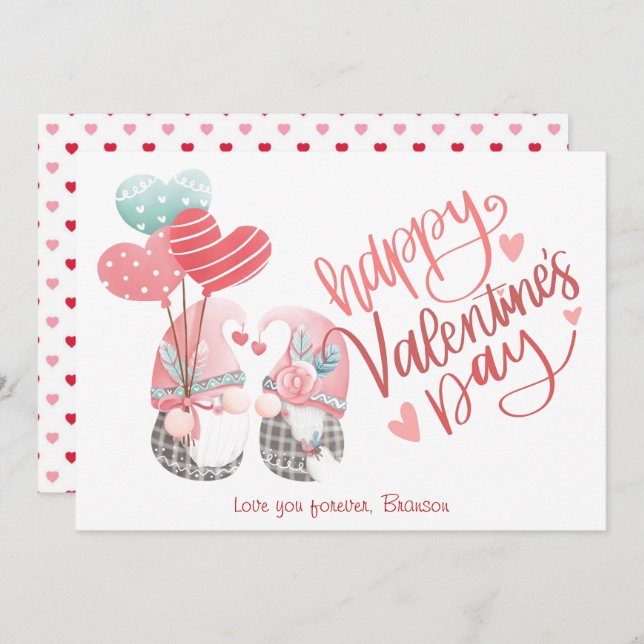 Happy Valentine's Day Niedlich Gnome Couple Valent Mitteilungskarte (Vorne/Hinten)