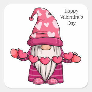 Happy Valentine's Day Niedlich Gnome Quadratischer Aufkleber