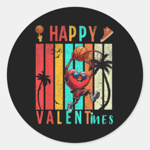 Happy Valentines Day Niedlich Heart Playing Basket Runder Aufkleber